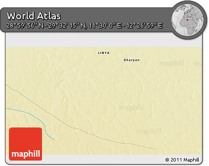 Physical 3D Map of the Area around 29° 16' 6" N, 11° 58' 29" E