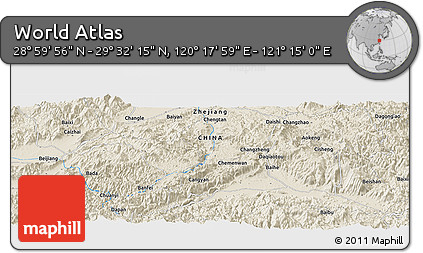 Shaded Relief Panoramic Map of the Area around 29° 16' 6" N, 120° 46' 30" E