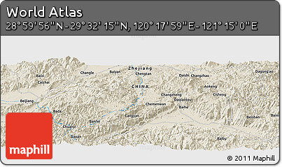 Shaded Relief Panoramic Map of the Area around 29° 16' 6" N, 120° 46' 30" E