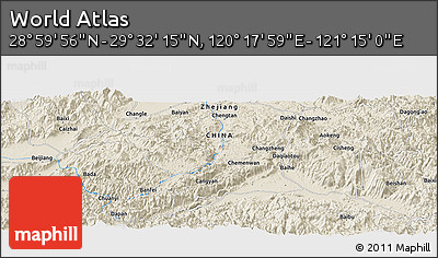 Shaded Relief Panoramic Map of the Area around 29° 16' 6" N, 120° 46' 30" E
