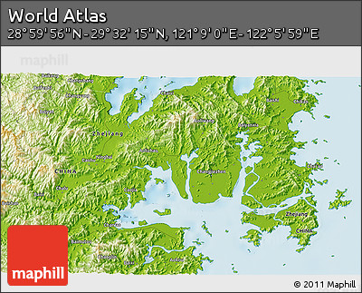Physical 3D Map of the Area around 29° 16' 6" N, 121° 37' 30" E