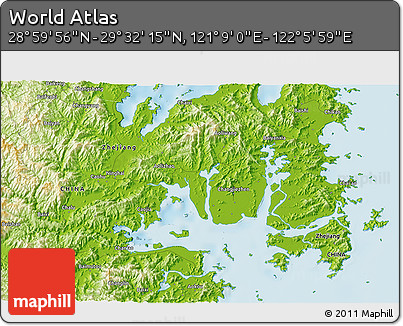 Physical 3D Map of the Area around 29° 16' 6" N, 121° 37' 30" E