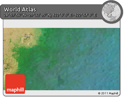 Satellite 3D Map of the Area around 29° 16' 6" N, 122° 28' 29" E