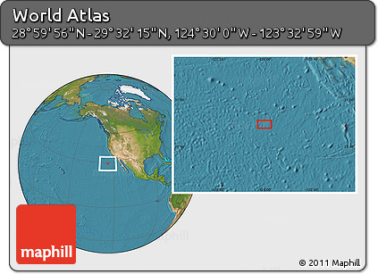 Satellite Location Map of the Area around 29° 16' 6" N, 124° 1' 30" W