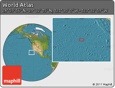 Satellite Location Map of the Area around 29° 16' 6" N, 124° 1' 30" W
