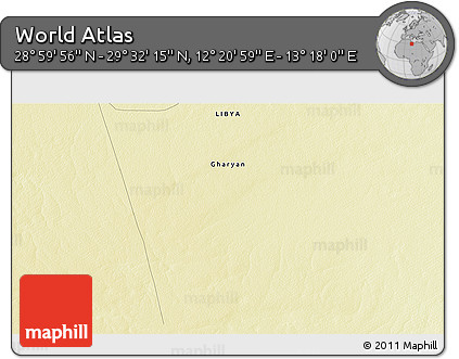 Physical 3D Map of the Area around 29° 16' 6" N, 12° 49' 29" E