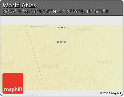 Physical 3D Map of the Area around 29° 16' 6" N, 12° 49' 29" E