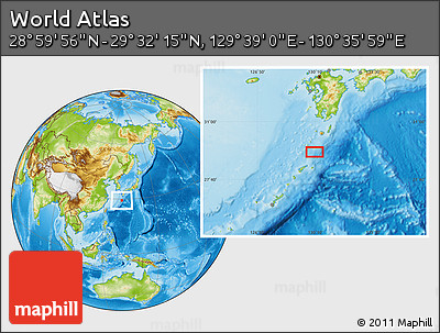 Physical Location Map of the Area around 29° 16' 6" N, 130° 7' 30" E