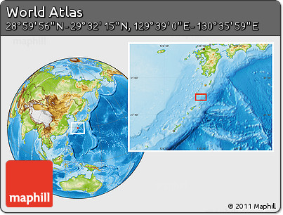 Physical Location Map of the Area around 29° 16' 6" N, 130° 7' 30" E