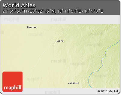 Physical 3D Map of the Area around 29° 16' 6" N, 13° 40' 30" E