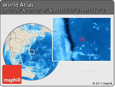 Shaded Relief Location Map of the Area around 29° 16' 6" N, 145° 25' 30" E