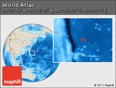 Shaded Relief Location Map of the Area around 29° 16' 6" N, 145° 25' 30" E
