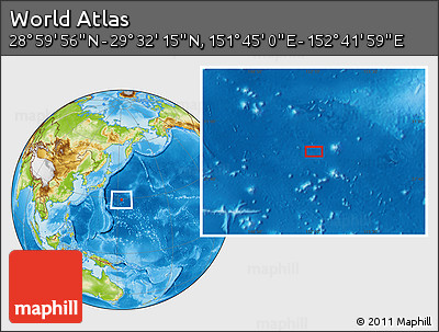 Physical Location Map of the Area around 29° 16' 6" N, 152° 13' 29" E