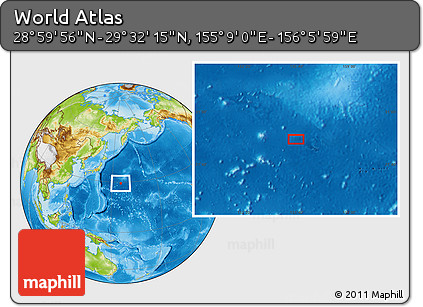 Physical Location Map of the Area around 29° 16' 6" N, 155° 37' 30" E