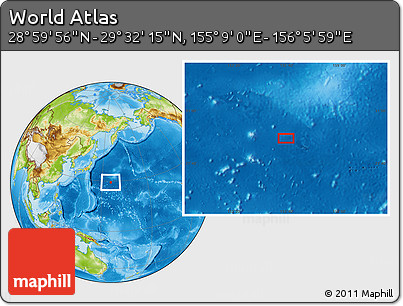 Physical Location Map of the Area around 29° 16' 6" N, 155° 37' 30" E