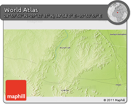 Physical 3D Map of the Area around 29° 16' 6" N, 15° 22' 30" E