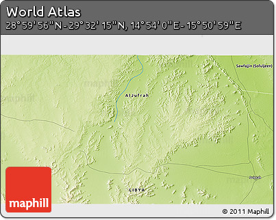 Physical 3D Map of the Area around 29° 16' 6" N, 15° 22' 30" E