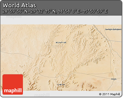Satellite 3D Map of the Area around 29° 16' 6" N, 15° 22' 30" E