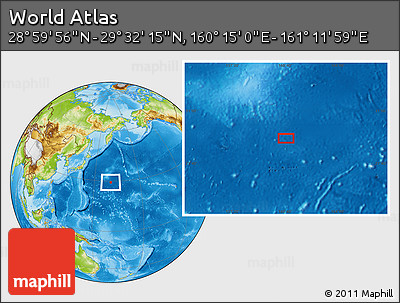 Physical Location Map of the Area around 29° 16' 6" N, 160° 43' 29" E