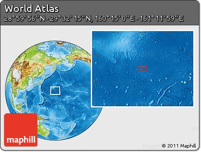 Physical Location Map of the Area around 29° 16' 6" N, 160° 43' 29" E