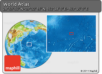 Physical Location Map of the Area around 29° 16' 6" N, 163° 16' 30" E