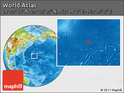 Physical Location Map of the Area around 29° 16' 6" N, 163° 16' 30" E