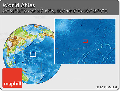 Physical Location Map of the Area around 29° 16' 6" N, 163° 16' 30" E