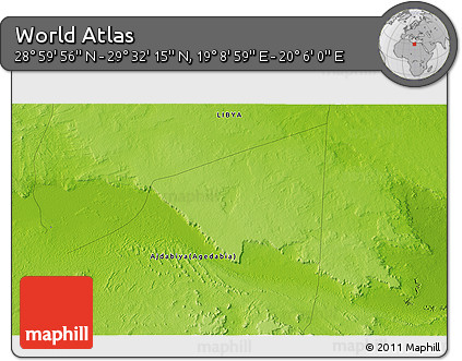 Physical 3D Map of the Area around 29° 16' 6" N, 19° 37' 30" E