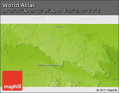 Physical 3D Map of the Area around 29° 16' 6" N, 19° 37' 30" E