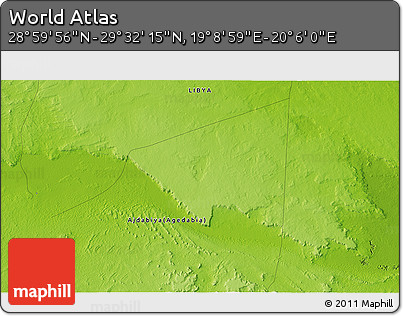 Physical 3D Map of the Area around 29° 16' 6" N, 19° 37' 30" E