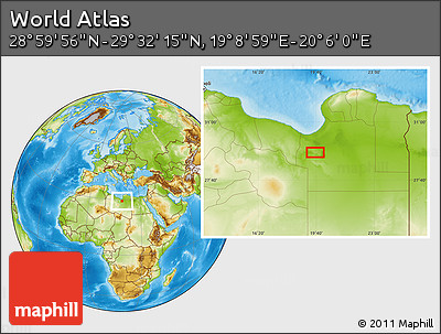 Physical Location Map of the Area around 29° 16' 6" N, 19° 37' 30" E