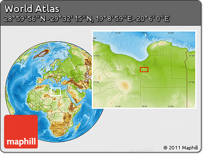 Physical Location Map of the Area around 29° 16' 6" N, 19° 37' 30" E