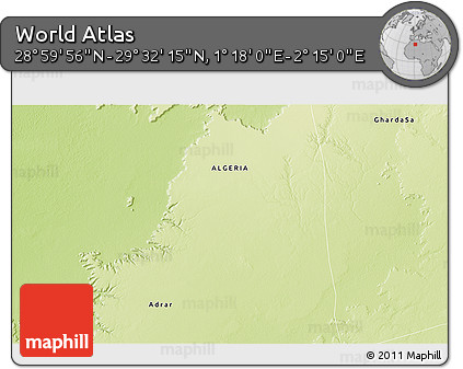 Physical 3D Map of the Area around 29° 16' 6" N, 1° 46' 29" E
