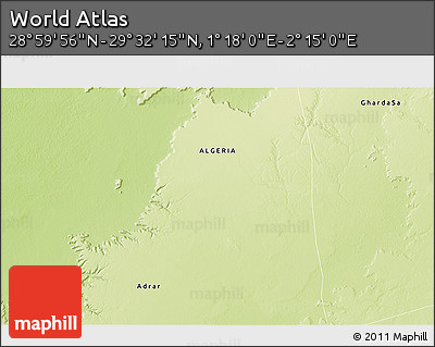 Physical 3D Map of the Area around 29° 16' 6" N, 1° 46' 29" E