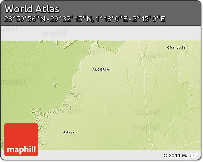 Physical 3D Map of the Area around 29° 16' 6" N, 1° 46' 29" E