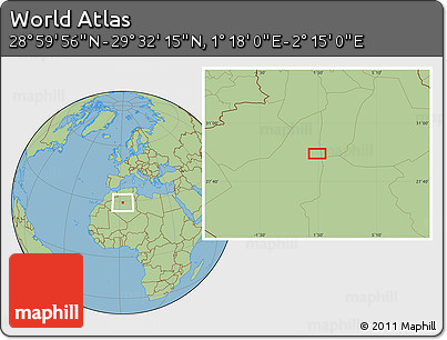 Savanna Style Location Map of the Area around 29° 16' 6" N, 1° 46' 29" E