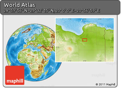 Physical Location Map of the Area around 29° 16' 6" N, 20° 28' 30" E