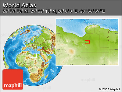 Physical Location Map of the Area around 29° 16' 6" N, 20° 28' 30" E