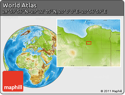 Physical Location Map of the Area around 29° 16' 6" N, 20° 28' 30" E