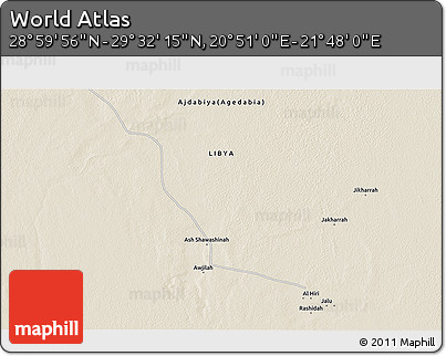 Shaded Relief 3D Map of the Area around 29° 16' 6" N, 21° 19' 30" E
