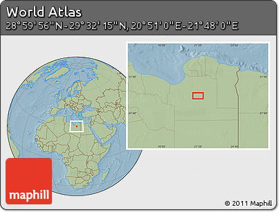Savanna Style Location Map of the Area around 29° 16' 6" N, 21° 19' 30" E, hill shading