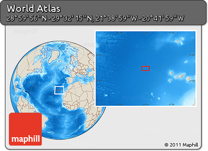 Shaded Relief Location Map of the Area around 29° 16' 6" N, 21° 10' 29" W
