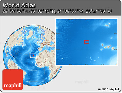 Shaded Relief Location Map of the Area around 29° 16' 6" N, 21° 10' 29" W