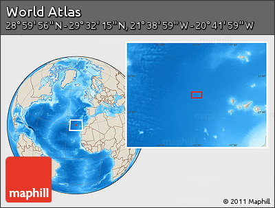 Shaded Relief Location Map of the Area around 29° 16' 6" N, 21° 10' 29" W