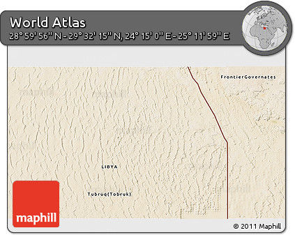 Satellite 3D Map of the Area around 29° 16' 6" N, 24° 43' 30" E