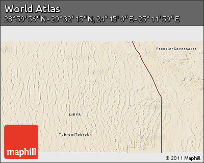 Satellite 3D Map of the Area around 29° 16' 6" N, 24° 43' 30" E