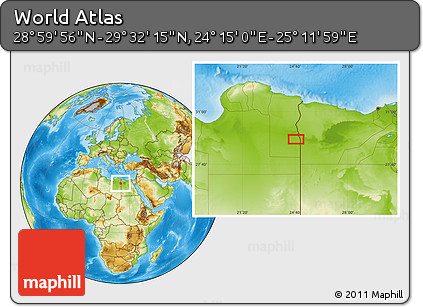 Physical Location Map of the Area around 29° 16' 6" N, 24° 43' 30" E