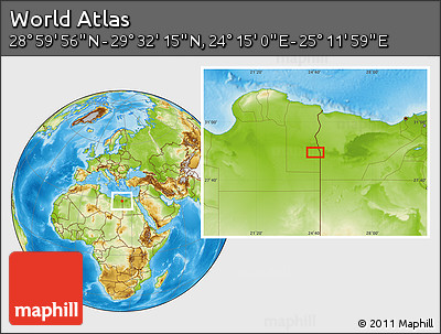 Physical Location Map of the Area around 29° 16' 6" N, 24° 43' 30" E