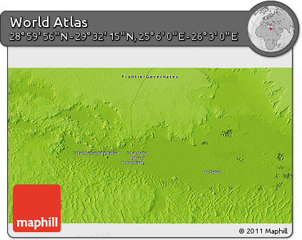 Physical 3D Map of the Area around 29° 16' 6" N, 25° 34' 30" E