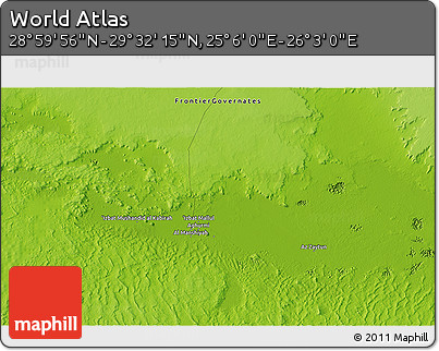 Physical 3D Map of the Area around 29° 16' 6" N, 25° 34' 30" E